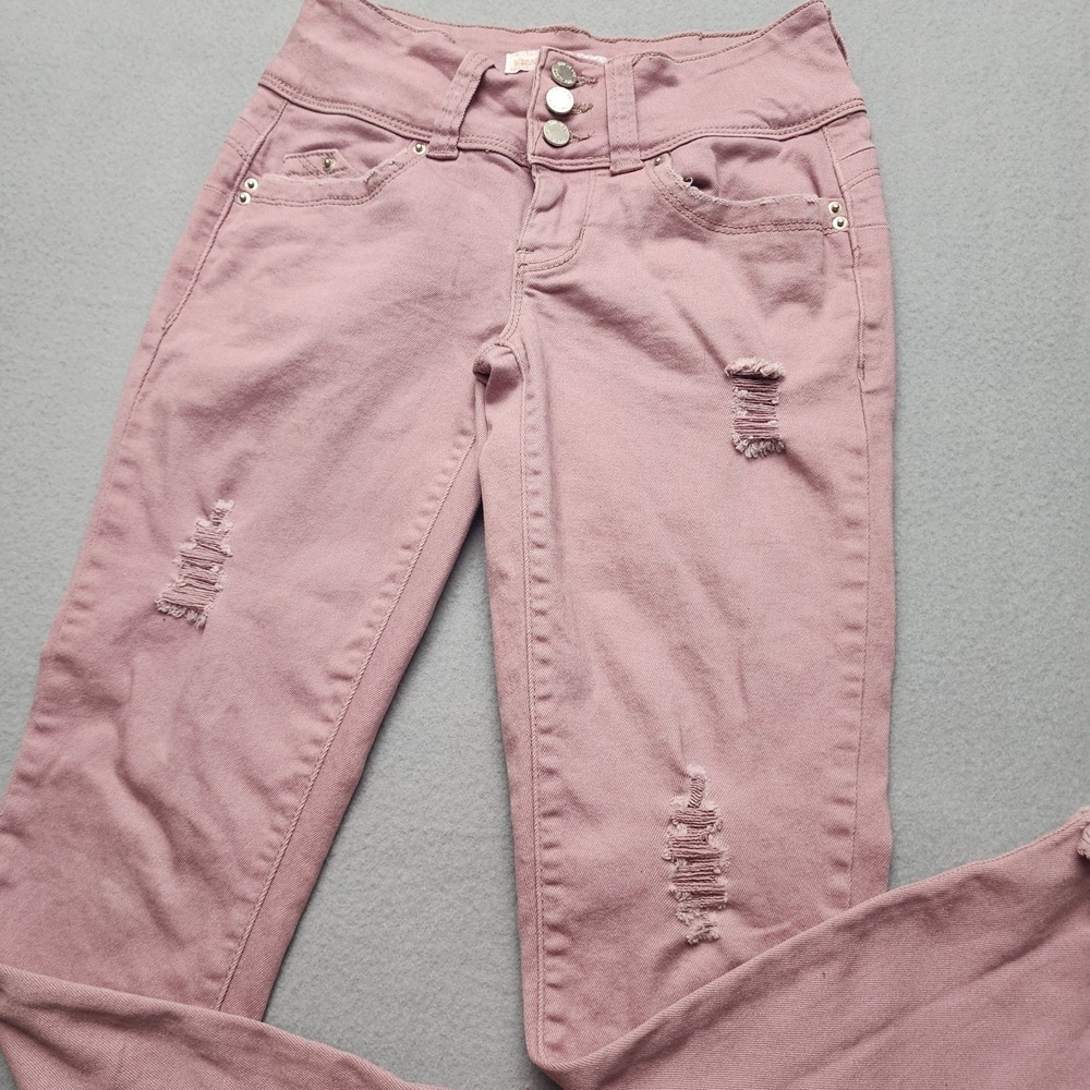 YMI WannaBettaButt Pink Distressed Frayed Hem Skinny Jeans Womens 1
